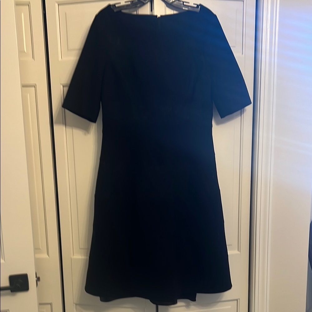 Black A-line Cocktail Dress with Short Sleeves and Bateau Neckline